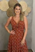 Vestido Longo Estampado Com Alças Ajustáveis e Bolsos Gabi Marrom - Fabril Center