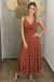 Vestido Longo Estampado Com Alças Ajustáveis e Bolsos Gabi Marrom na internet