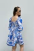 Vestido Curto Manga 3/4 Estampado Adele Azul na internet