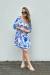Vestido Curto Manga 3/4 Estampado Adele Azul - Fabril Center