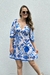 Vestido Curto Manga 3/4 Estampado Adele Azul - comprar online