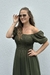 Vestido Longo Com Manga Bufante Saio Verde Militar Liso - loja online