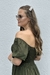 Vestido Longo Com Manga Bufante Saio Verde Militar Liso