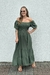 Vestido Longo Com Manga Bufante Saio Verde Musgo Liso - comprar online