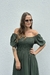 Vestido Longo Com Manga Bufante Saio Verde Musgo Liso - loja online