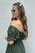 Vestido Longo Com Manga Bufante Saio Verde Musgo Liso - comprar online