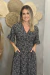 Vestido Longo Com Mangas 3/4 Joice Preto Com Flores - loja online
