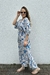 Vestido Midi Manga 3/4 Jade Estampado Off White Com Azul - comprar online