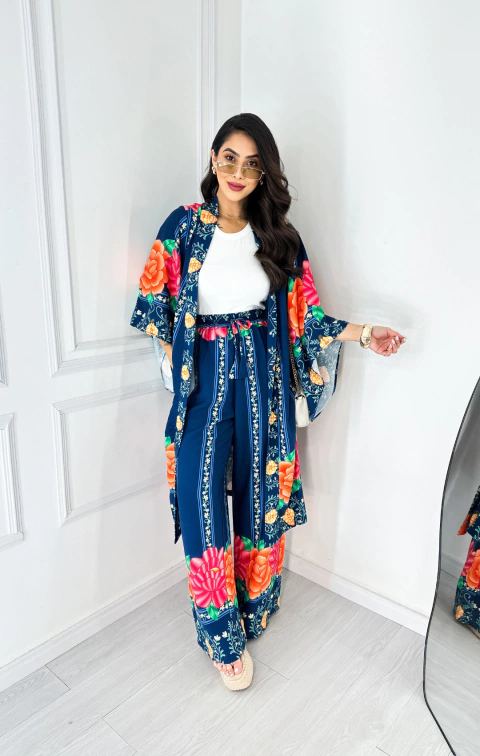 Conjunto Kimono Barbara Azul - comprar online