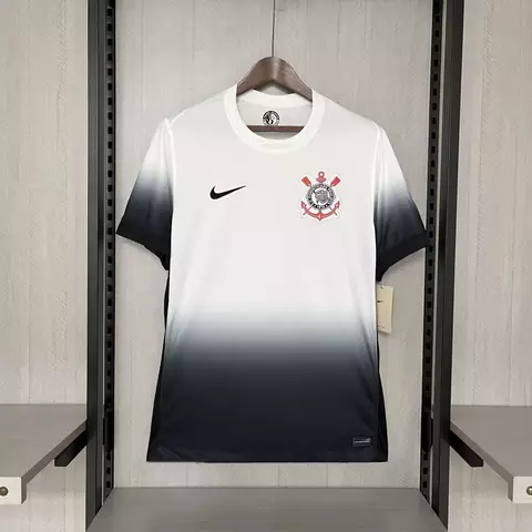 Camisa Corinthians I 24/25 - Torcedor Nike Masculina - Branca com preto + Patrocínios - comprar online