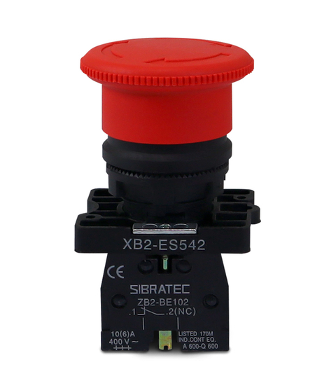 Botão de Emergência XB2-ES542 Plástico Vermelho Com Trava (Gira para Destravar) Com 1NF - 4403