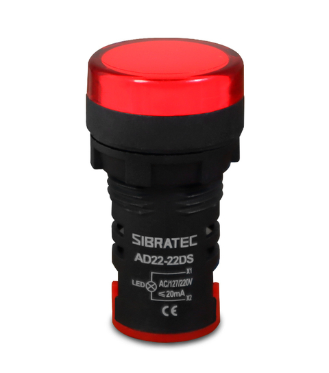 Sinaleiro LED AD22-R Vermelho 220Vca Ø22mm - 9477