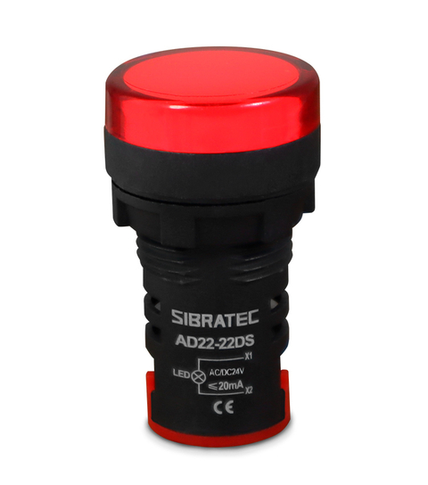 Sinaleiro LED AD22-R2 Vermelho 24Vcc/Vca Ø22mm - 9478