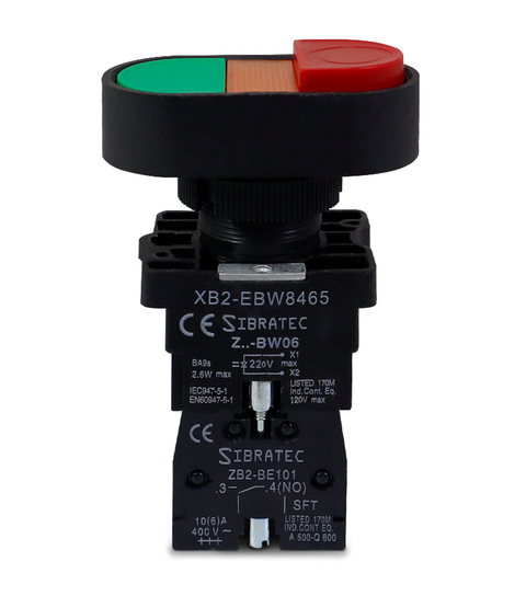 Botão Duplo Liga/Desliga Iluminado Arredondado Com Ressalto XB2-EBW8465 220Vca 1NA+1NF - 7344
