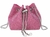 Cartera de gamuza importada en color rosa con strass y cadena plateada, ideal para fiestas.