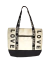 Bolso de mujer modelo Vicky, color beige con detalles en negro y cinta con la palabra "LOVE". Ideal para estudiantes y uso diario.
