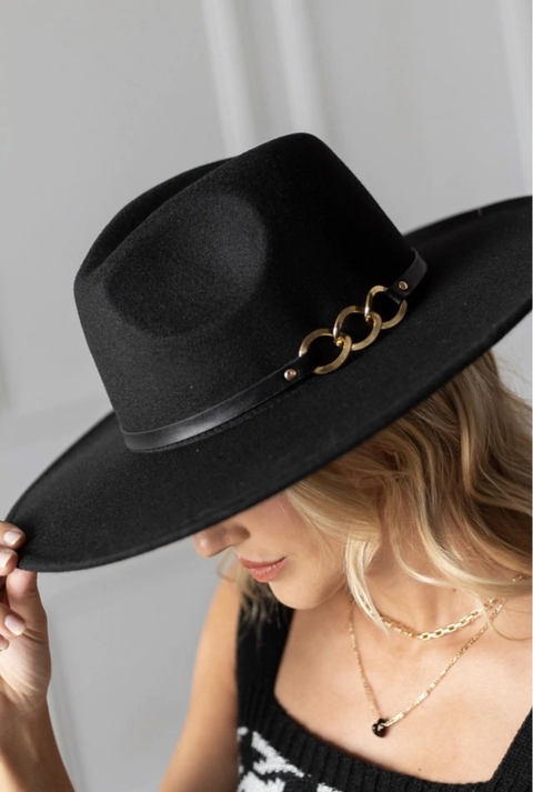 Sombrero Adri de Paño con tira Ecocuero y Eslabones