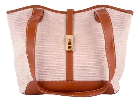 Cartera Estilo Tote Bag Elegante Broche Dorado Y Correa Moda