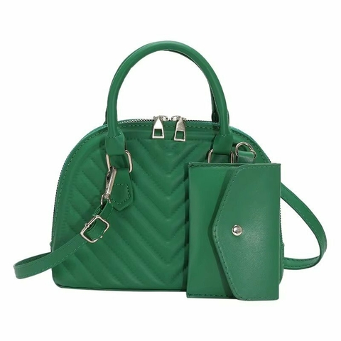 Cartera de mujer Eleanor importada, mini bag bandolera verde con monedero.