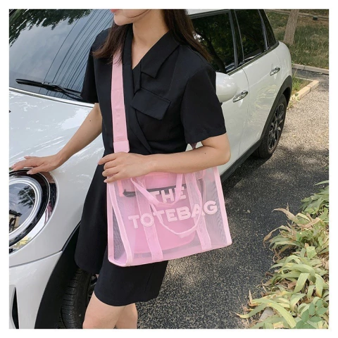 Cartera Mujer Bolso Tote bag Nylon Transparente Miami Playa - comprar online