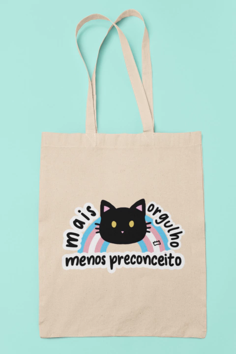 Ecobag Mais Orgulho, Menos Preconceito - Gatinho Bandeira Trans LGBTQ+ - comprar online
