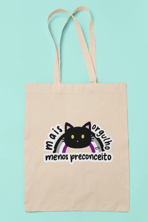 Ecobag Mais Orgulho, Menos Preconceito - Gatinho Bandeira Assexual LGBTQ+ - comprar online