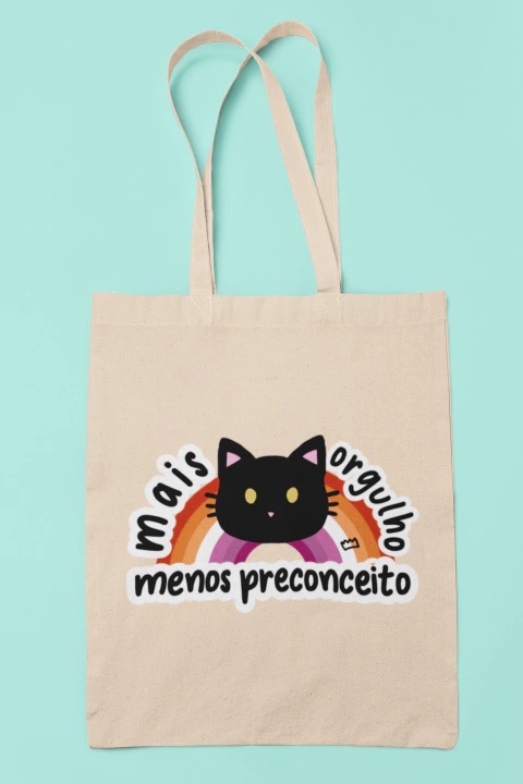 Ecobag Mais Orgulho, Menos Preconceito - Gatinho Bandeira Lésbica LGBTQ+ - comprar online