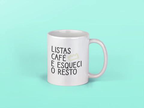 Caneca Listas, Café e Esqueci o Resto (TDAH)