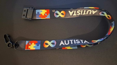 Cordão Autista Quebra Cabeça e Infinito Preto - Ponta de Plástico