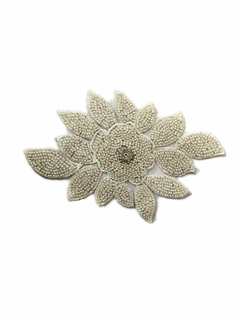 Aplique Chico Flor con hojas y canutillos Gris