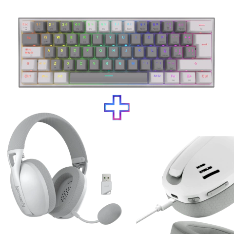 KIT108 TECLADOS REDRAGON FIZZ PRO GRIS/BLANCO + AURICULARES IRE H848 BLANCO/GRIS