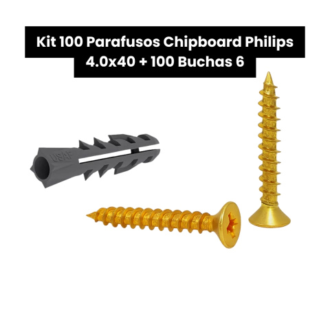 Kit 100 Parafusos Chipboard Philips 4.0x40 + 100 Buchas 6 - comprar online