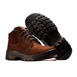 Botina Profissional Em Couro Nobuck Café com Cadarço Solado PU Conforto