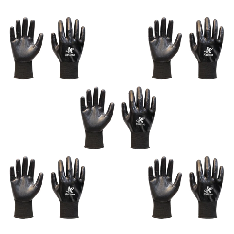 Kit Luva NBR Preta Revestimento em Borracha Nitrílica Vários Tamanhos Kalipso com 5un