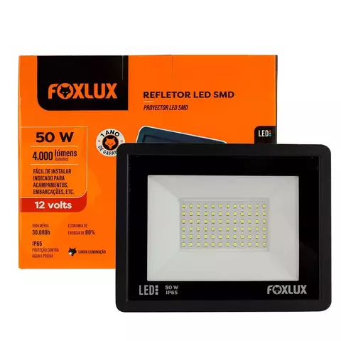 Refletor Led 50w 6500k Preto 12v Foxlux - comprar online