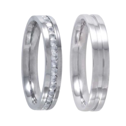 Par de Aliança Reta 4mm com canal e Zircônias