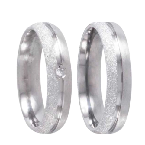 Par de Alianças 5 mm Escovada com Canal Central e Meia Diamantada – Aço Inox