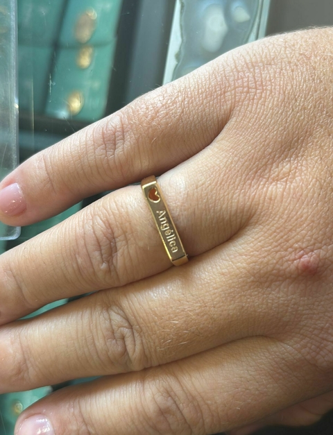 Anel chapinha Personalizado Coração Vazado Banhado a Ouro