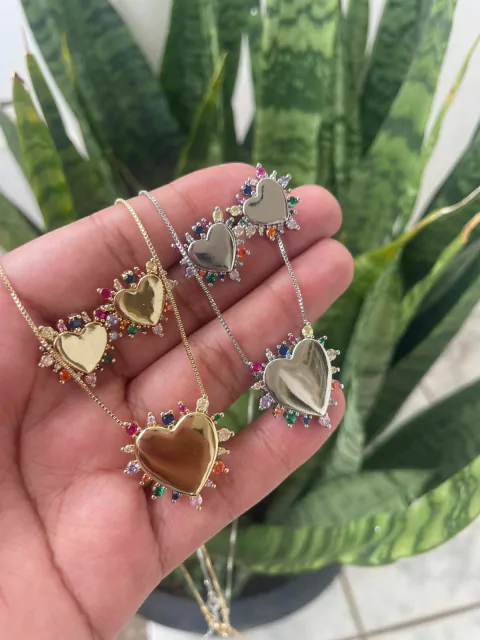 Conjunto Coração Pedras coloridas