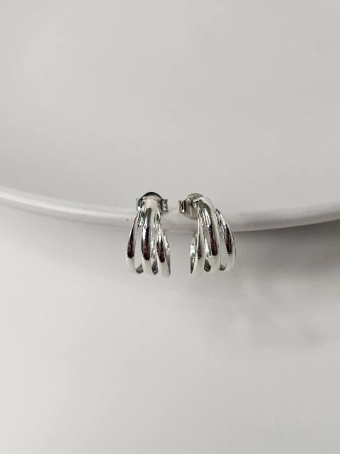 Brinco Argola 3 Fios Banho Ródio Branco - comprar online