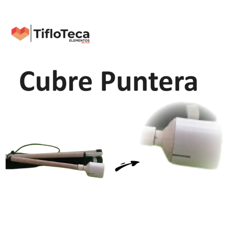 Foto de frente del baston con el cubre puntera colocado. Y foto mas cerca de la puntera con el cubrepuntera colocado.