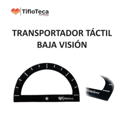 transportador de frente y de perfil. Negro con los grados en relieve color blanco.