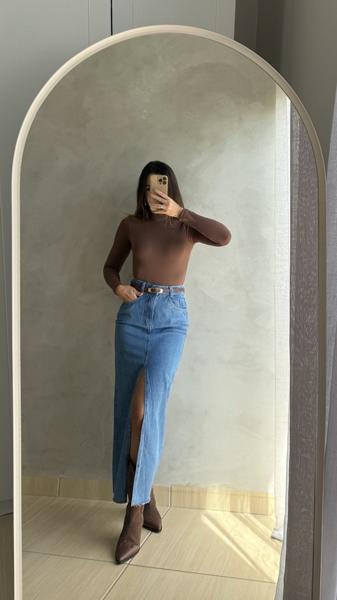 Saia jeans midi Carrie