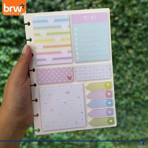 Notas Adhesivas Múltiples- Para cuaderno de disco- Diseño Corazón- Brw
