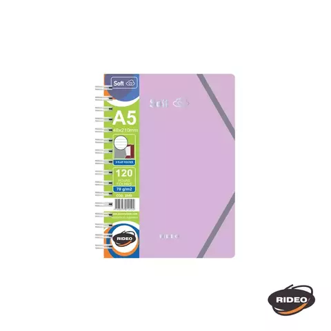 Cuaderno A5 Rayado Soft 3 Solapas - Rideo - Lila