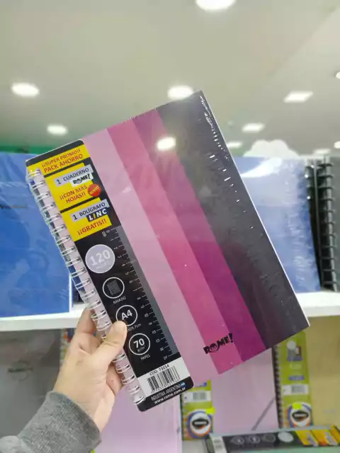 Cuaderno A4+ lapicera de regalo-rome-hojas rayadas-rosa