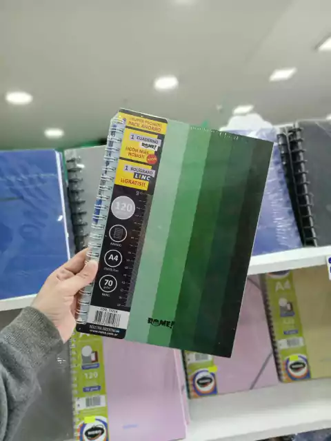 Cuaderno A4+ lapicera de regalo-rome-hojas rayadas-verde