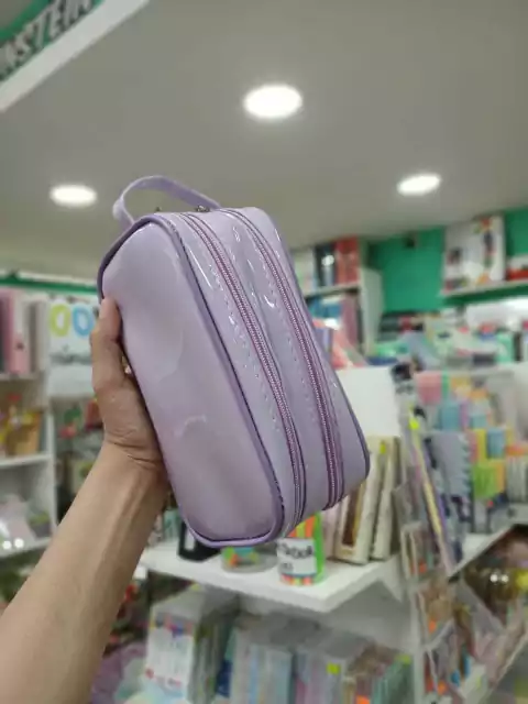 Cartuchera doble cierre charol -violeta