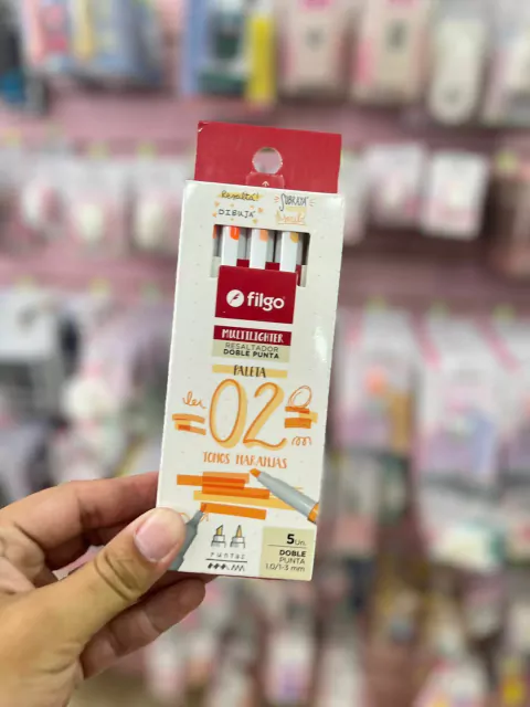 Resaltador Doble Punta Paleta X5 - Filgo Tonos Naranjas