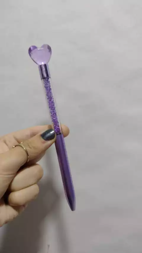 Lapicera Azul- Corazón con brillos-violeta
